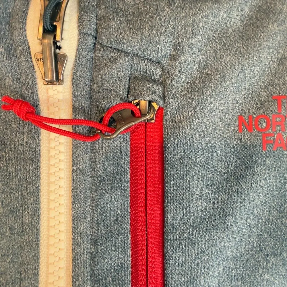 The North Face Mens L Gray Red Hiking Zip Up Sweatshirt Outdoor Fleece Jacket